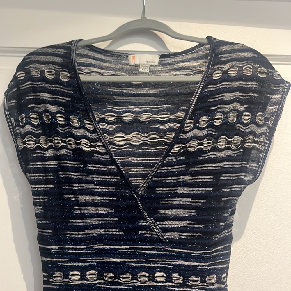 Missoni crochet/knit midi dress! Blue/silver/metallic. Perfect for summer